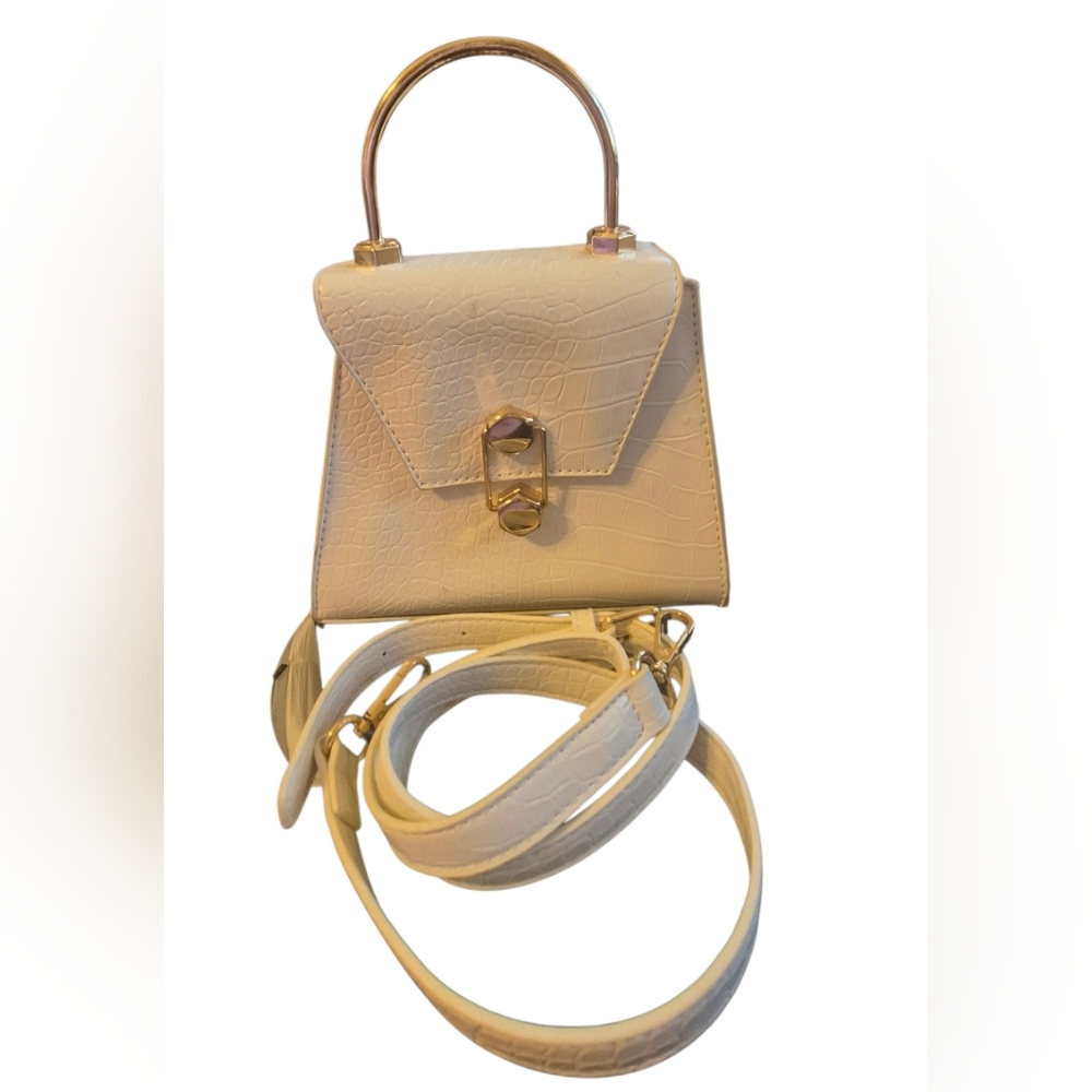 Badgley Mischka Mini Handbag Faux Crocidile Design Gold Hardwear